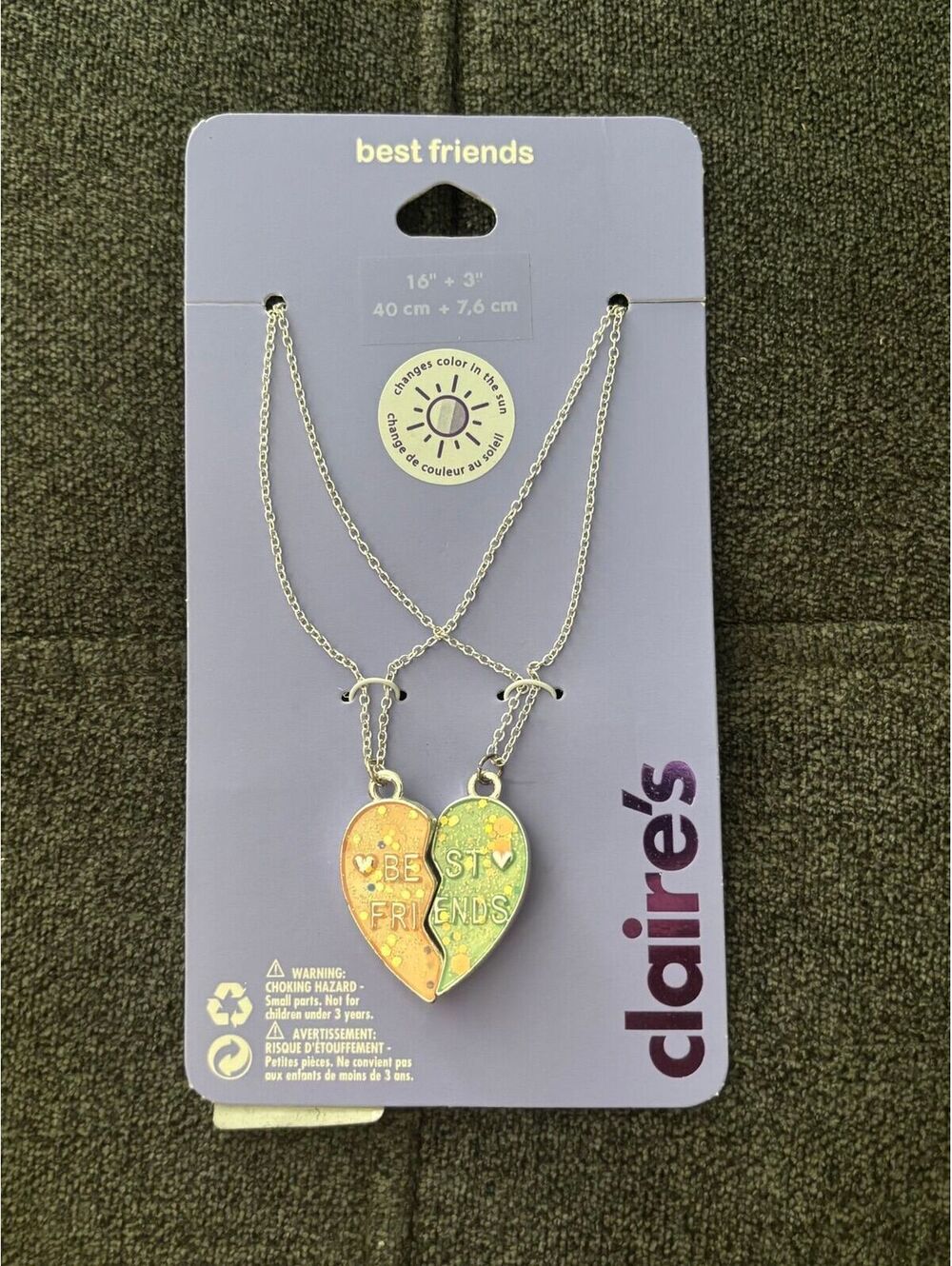 Claire's Best Friends Color-Changing Split Heart Necklaces (2-Pack)